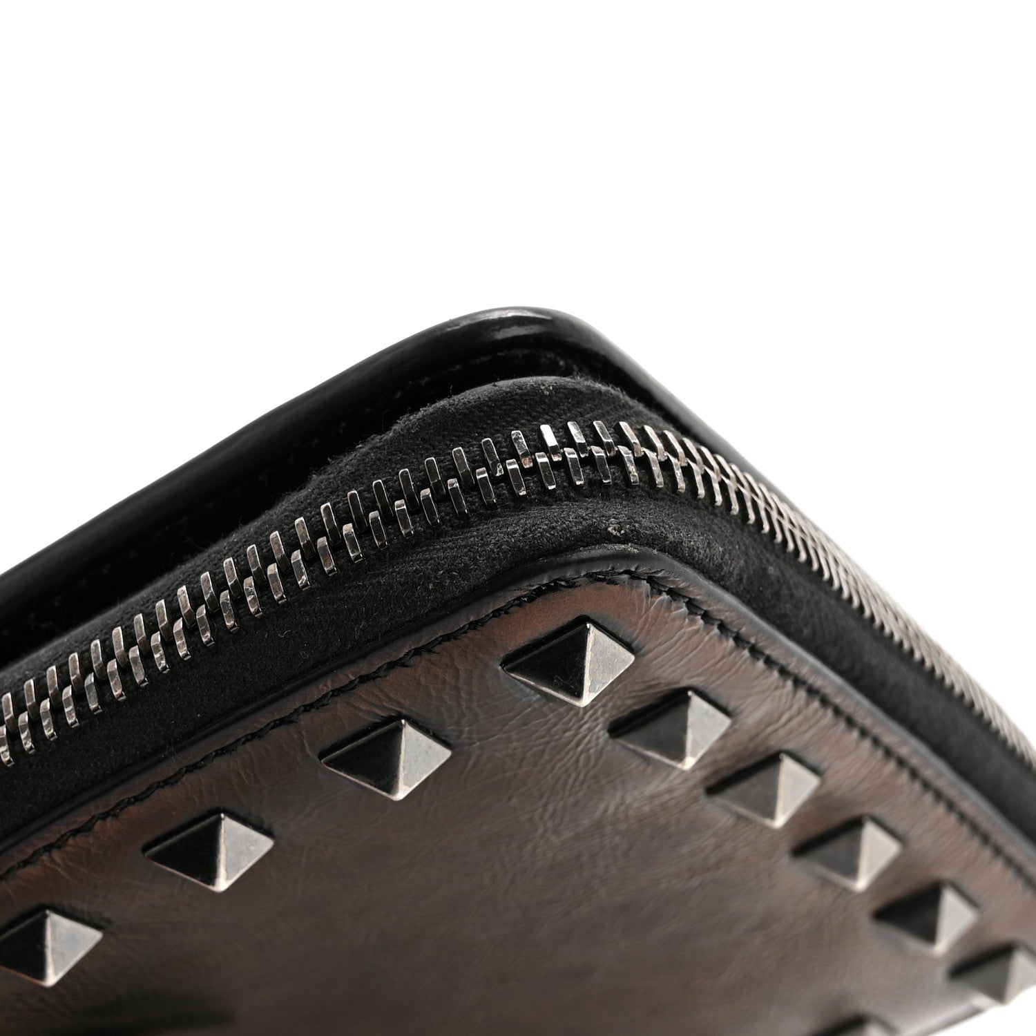 Valentino Garavani Metallic Wrinkled Calfskin Rockstud Compact Zip Around Wallet Bronze 8 of 9