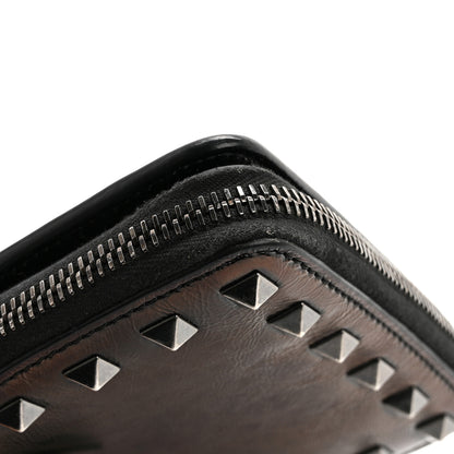 Valentino Garavani Metallic Wrinkled Calfskin Rockstud Compact Zip Around Wallet Bronze 8 of 9