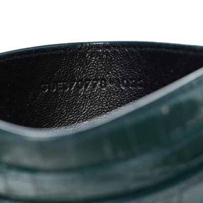 Saint Laurent Calfskin Crocodile Embossed Monogram Credit Card Case Foliage Green 7 of 10