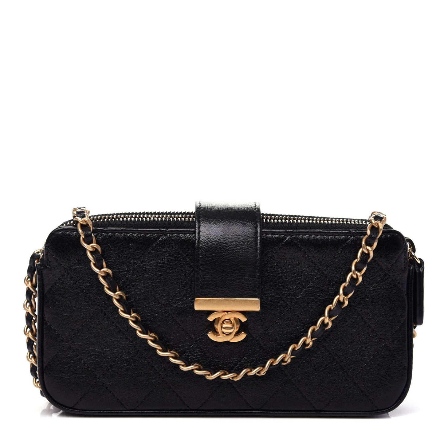 Goatskin Quilted CC Clutch With Chain Black