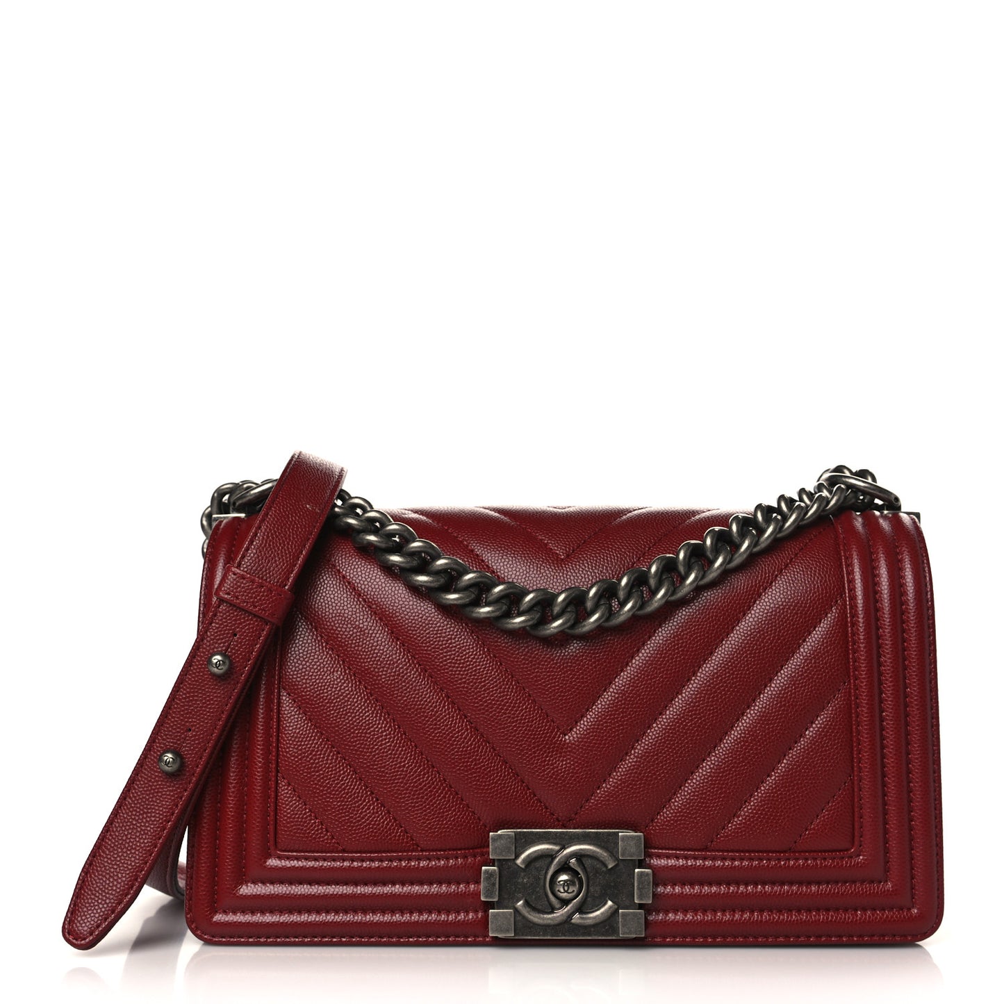 Caviar Chevron Quilted Medium Boy Flap Red