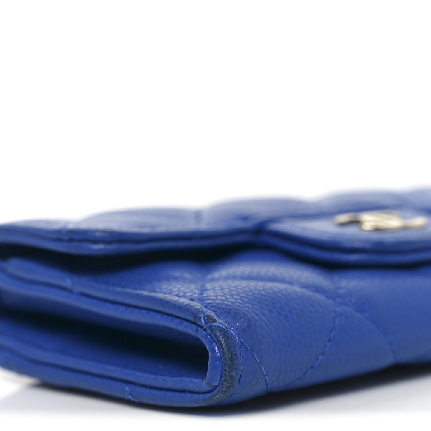 Caviar Quilted Flap Card Holder Wallet Blue