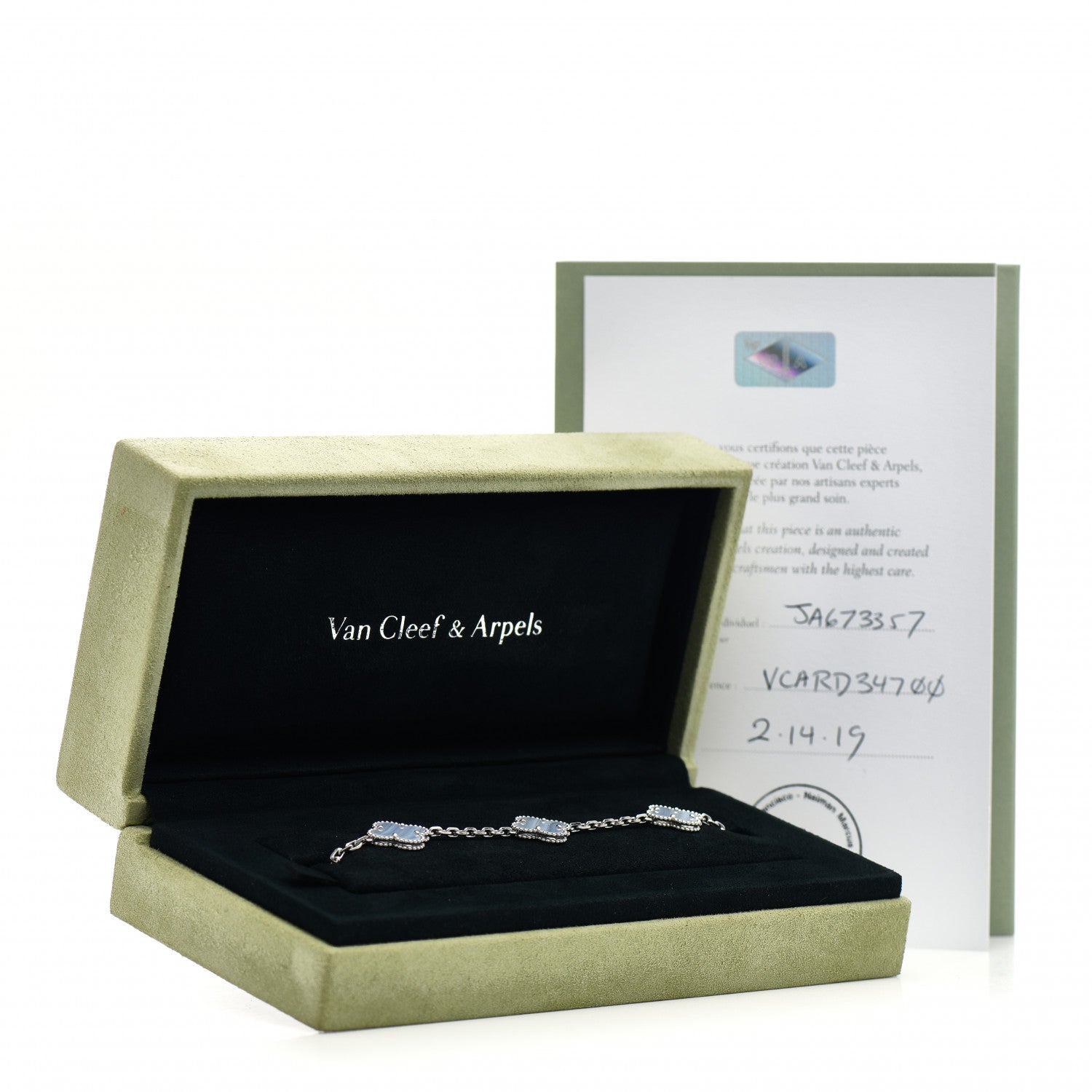 Van Cleef & Arpels 18K White Gold Chalcedony 5 Motifs Vintage Alhambra Bracelet 5 of 5