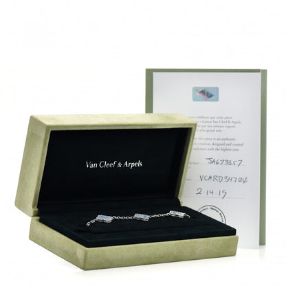 Van Cleef & Arpels 18K White Gold Chalcedony 5 Motifs Vintage Alhambra Bracelet 5 of 5