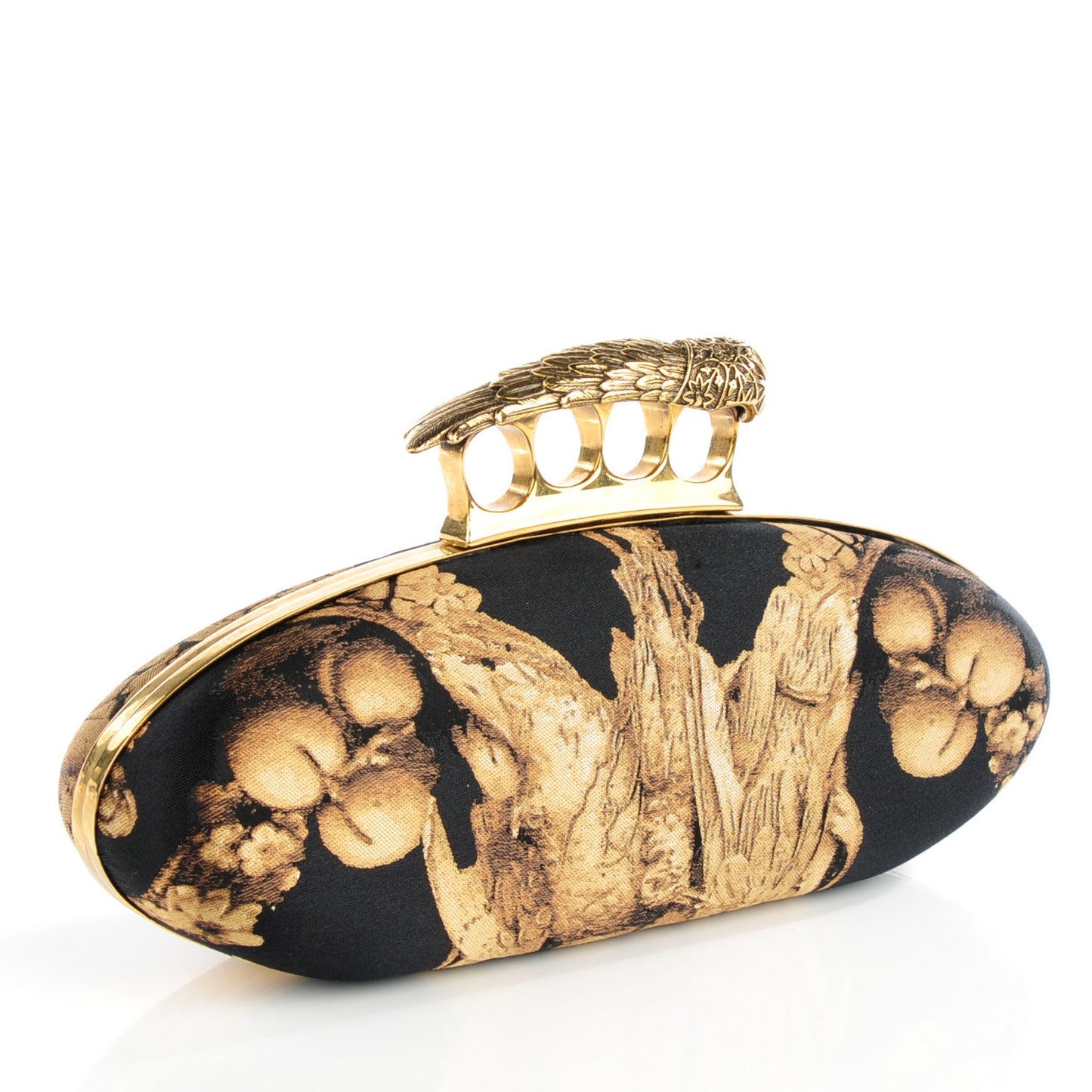 Silk Gibbons Printed Hell's Knuckle Duster Clutch Black Gold