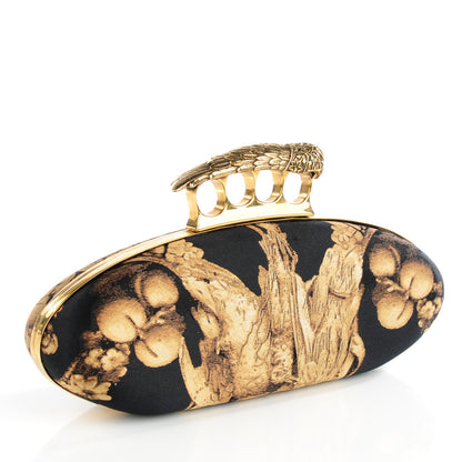 Alexander McQueen Silk Gibbons Printed Hell's Knuckle Duster Clutch Black Gold 4 of 10