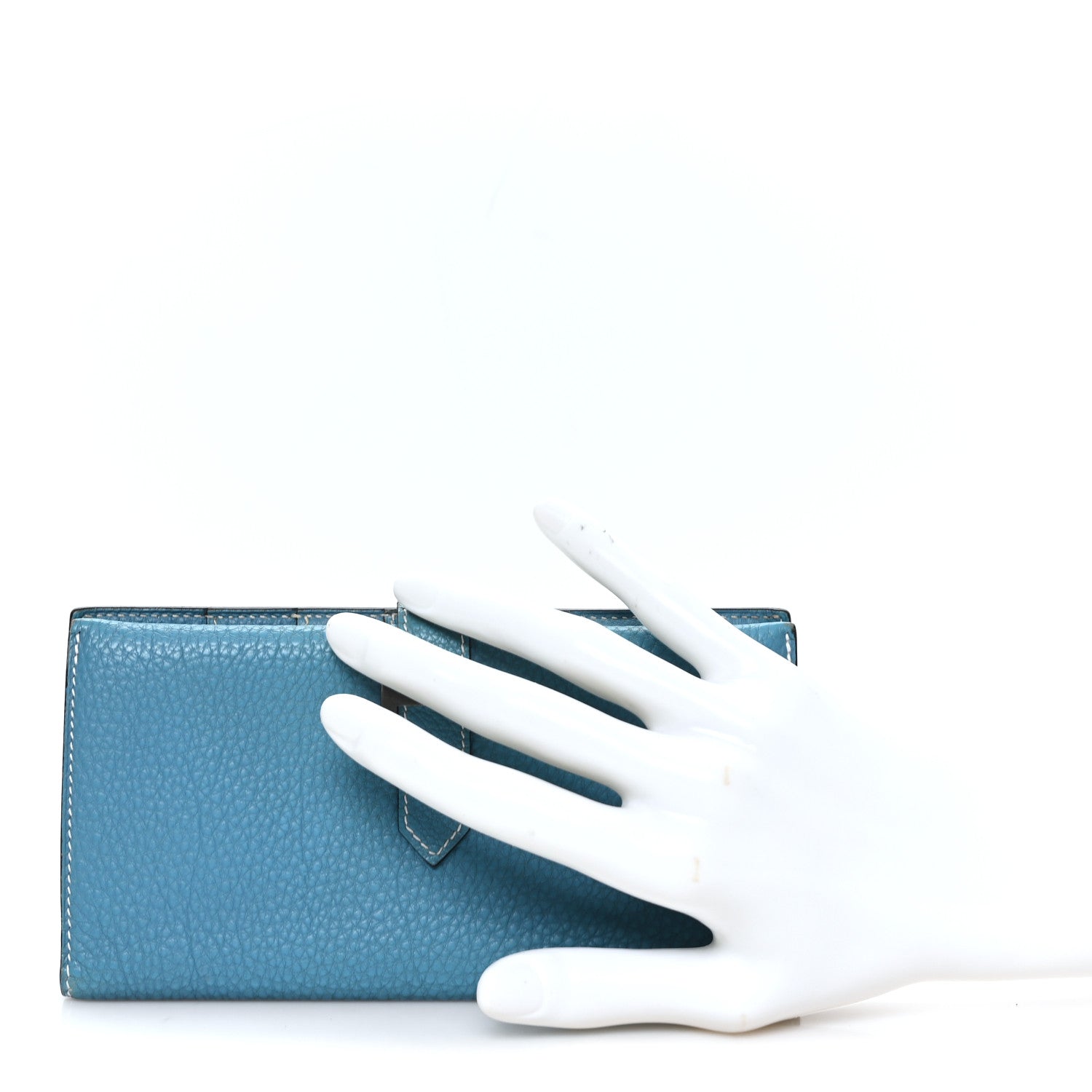 Hermes Taurillon Clemence Bearn Gusset Wallet Blue Jean 2 of 7