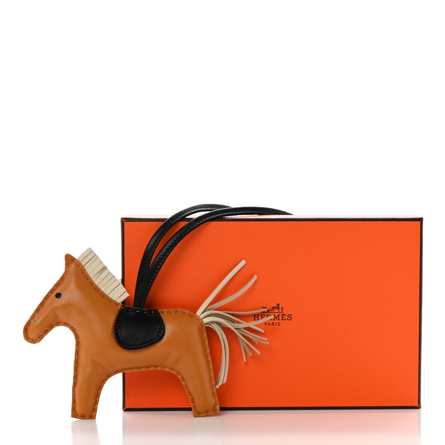 Milo Lambskin Grigri Rodeo Horse Bag Charm MM Sesame Craie Noir