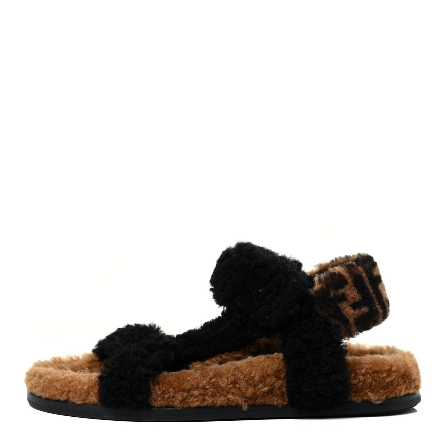 Shearling FF Fendi Feel Sandals 35 Tobacco Black