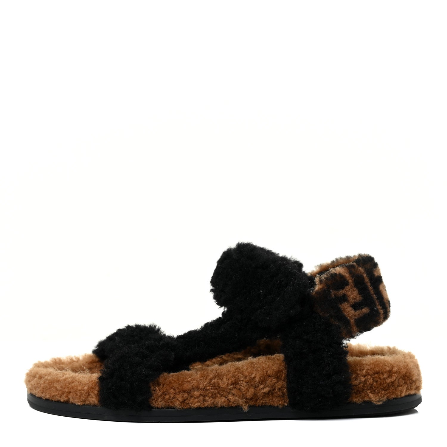 Fendi Shearling FF Fendi Feel Sandals 35 Tobacco Black 1 of 13