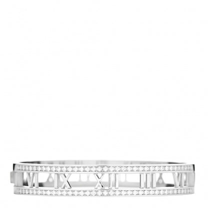 Tiffany 18K White Gold Diamond Atlas Open Hinged Bangle Bracelet 1 of 5