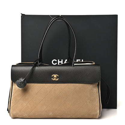 Chanel Grained Calfskin Suede Urban Essentials Large Shopping Bag Dark Beige Black 10 of 10