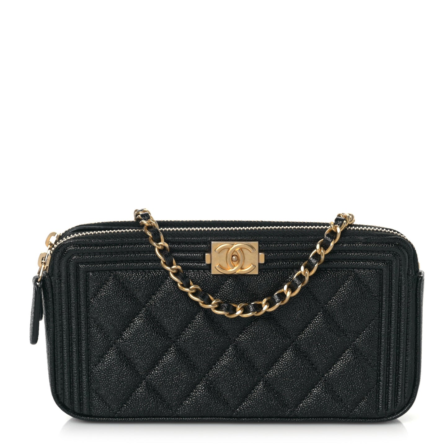 Caviar Quilted Small Boy Clutch With Chain Black