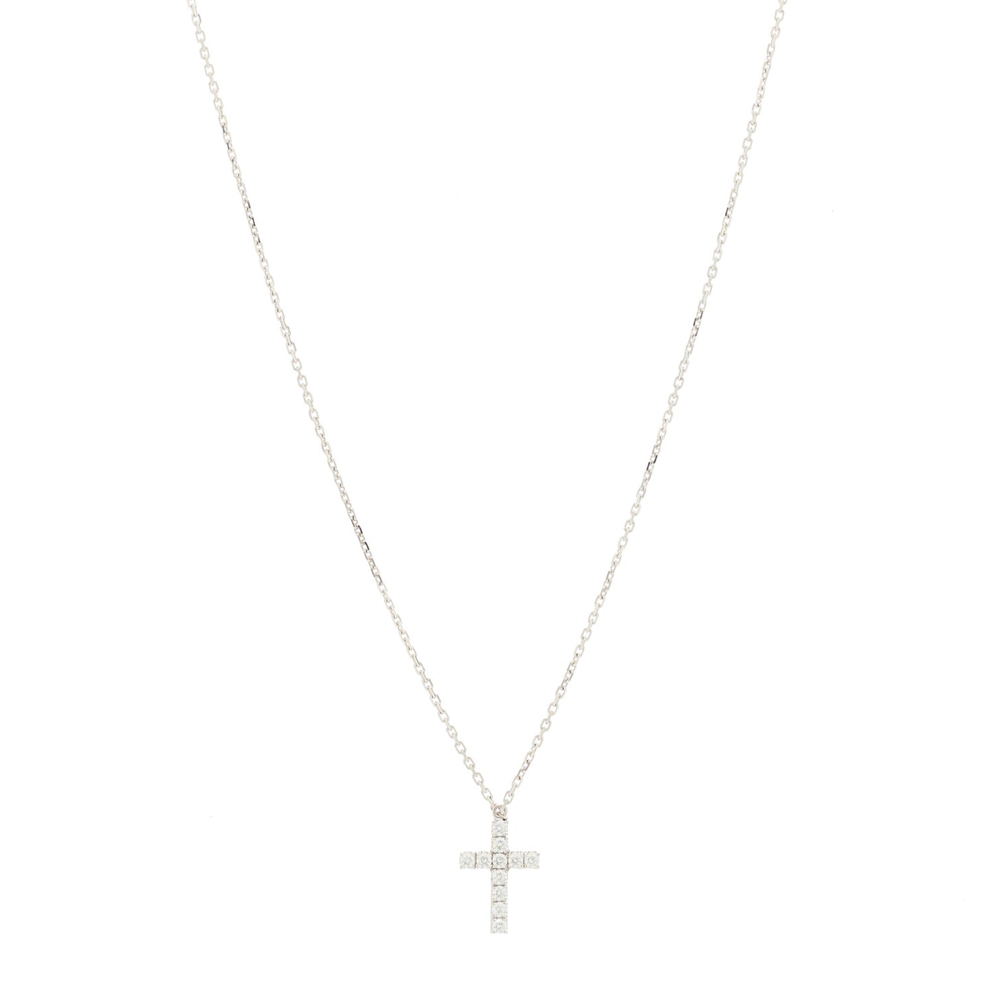 18K White Gold Diamond Symbols Cross Pendant Necklace