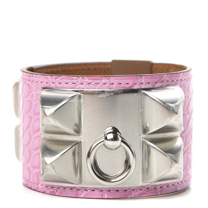 Hermes Shiny Alligator Collier De Chien CDC Bracelet T2 5P Pink 1 of 7