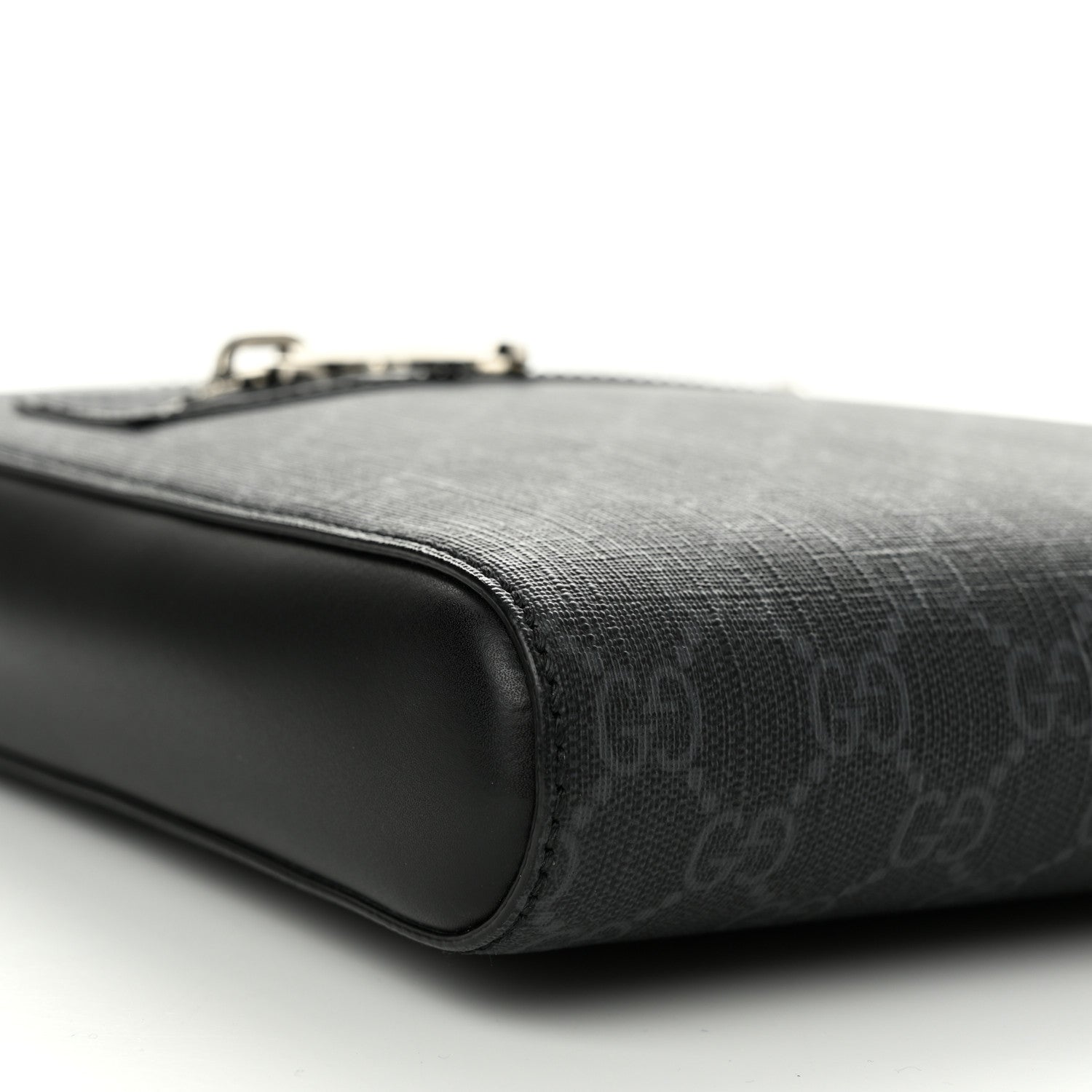Gucci GG Supreme Monogram Web Small Flat Messenger Bag Black Grey 9 of 12
