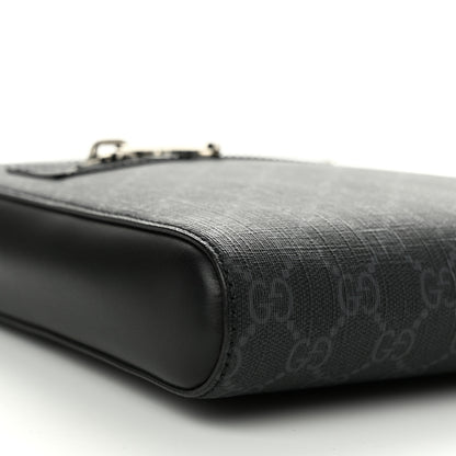 Gucci GG Supreme Monogram Web Small Flat Messenger Bag Black Grey 9 of 12