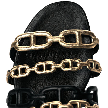Hermes Metallic Nappa Suede Chaine d'Ancre Sandals 38 Black Champagne 8 of 8