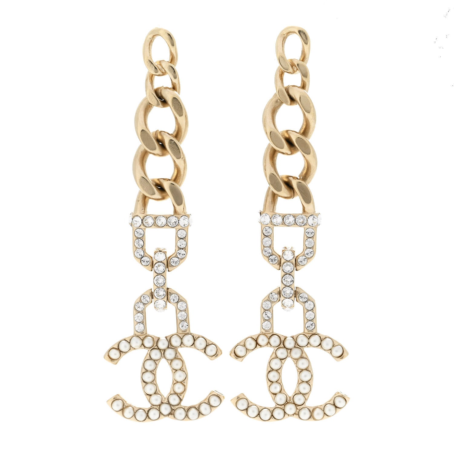 Chanel Metal Crystal CC Vendome CC Dangle Earrings Gold 1 of 5