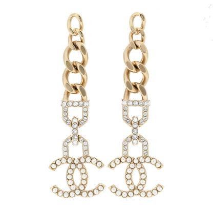 Chanel Metal Crystal CC Vendome CC Dangle Earrings Gold 1 of 5