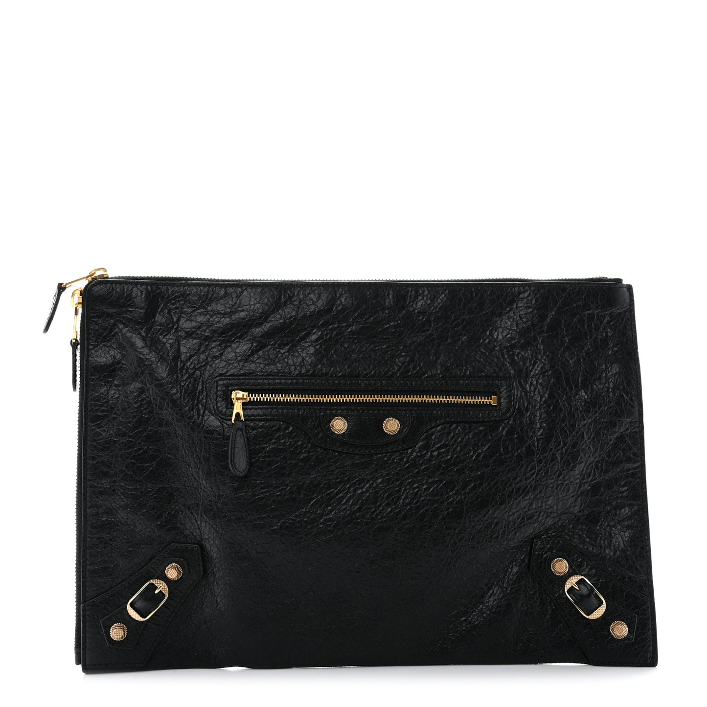 Agneau Giant 12 Gold Hardware Pouch Clutch Black