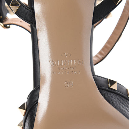 Valentino Garavani Pebbled Calfskin Rockstud Ankle Strap Low Heel Pumps 39 Black 6 of 7