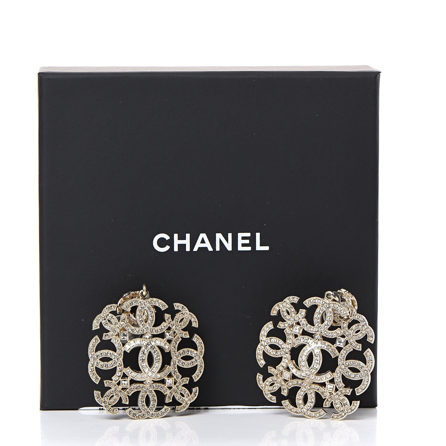 Chanel Crystal Strass CC Earrings Gold 4 of 4