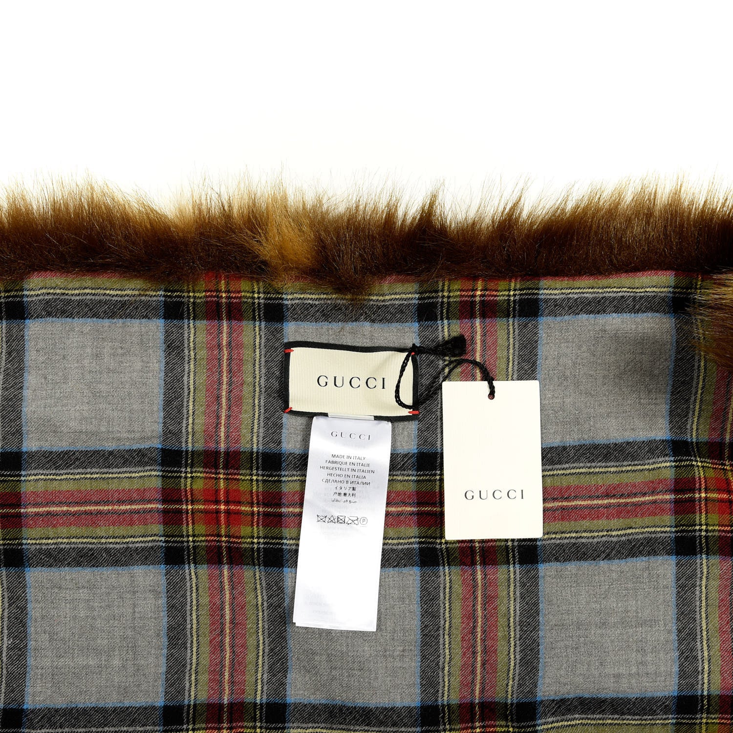 Gucci Faux Fur Monogram Shawl Stole Brown 2 of 3