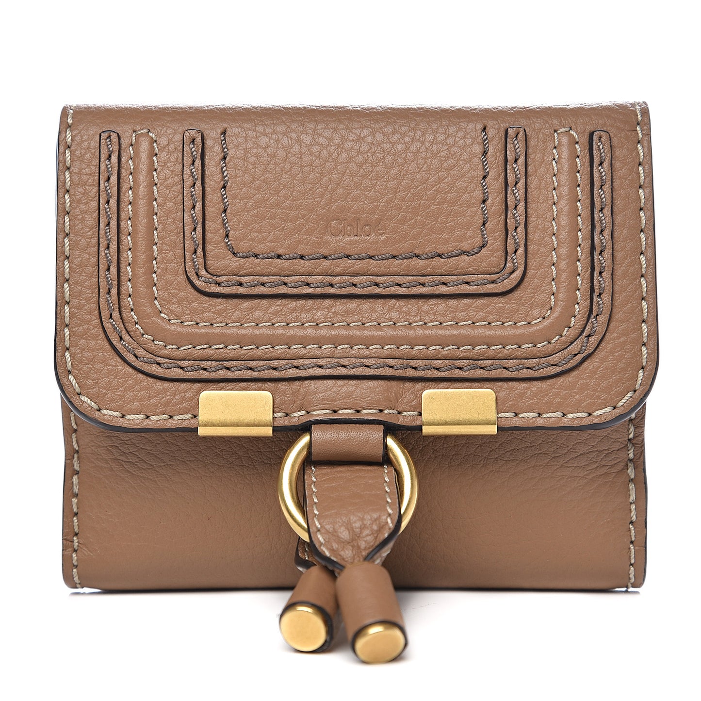 Grained Calfskin Marcie Square Wallet Nut