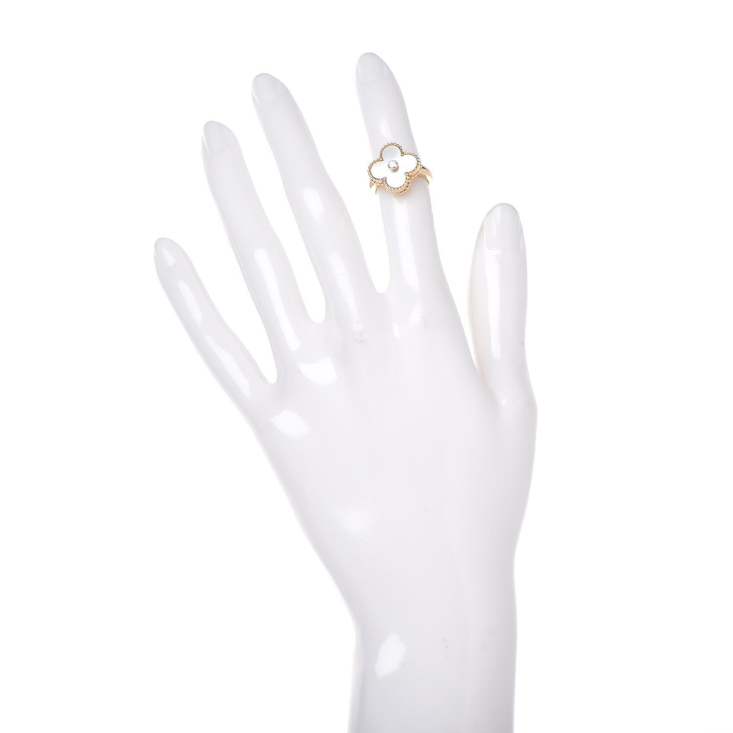 Van Cleef & Arpels 18K Yellow Gold Diamond Mother of Pearl Vintage Alhambra Ring 46 3.75 2 of 5