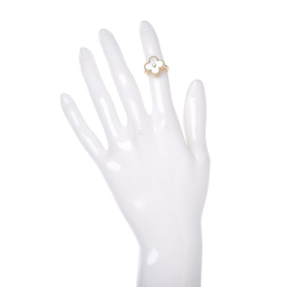 Van Cleef & Arpels 18K Yellow Gold Diamond Mother of Pearl Vintage Alhambra Ring 46 3.75 2 of 5