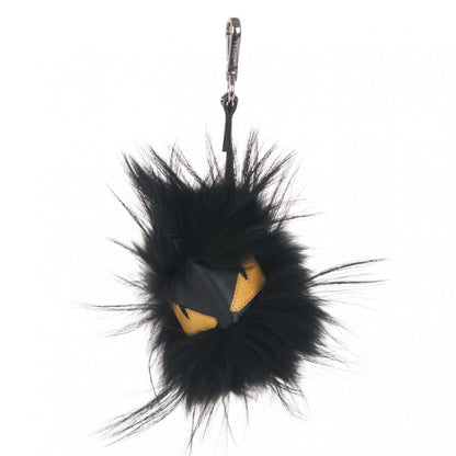 Fendi Vitello Elite Fox Fur Fusto Monster Bag Bug Charm Black Yellow 1 of 3