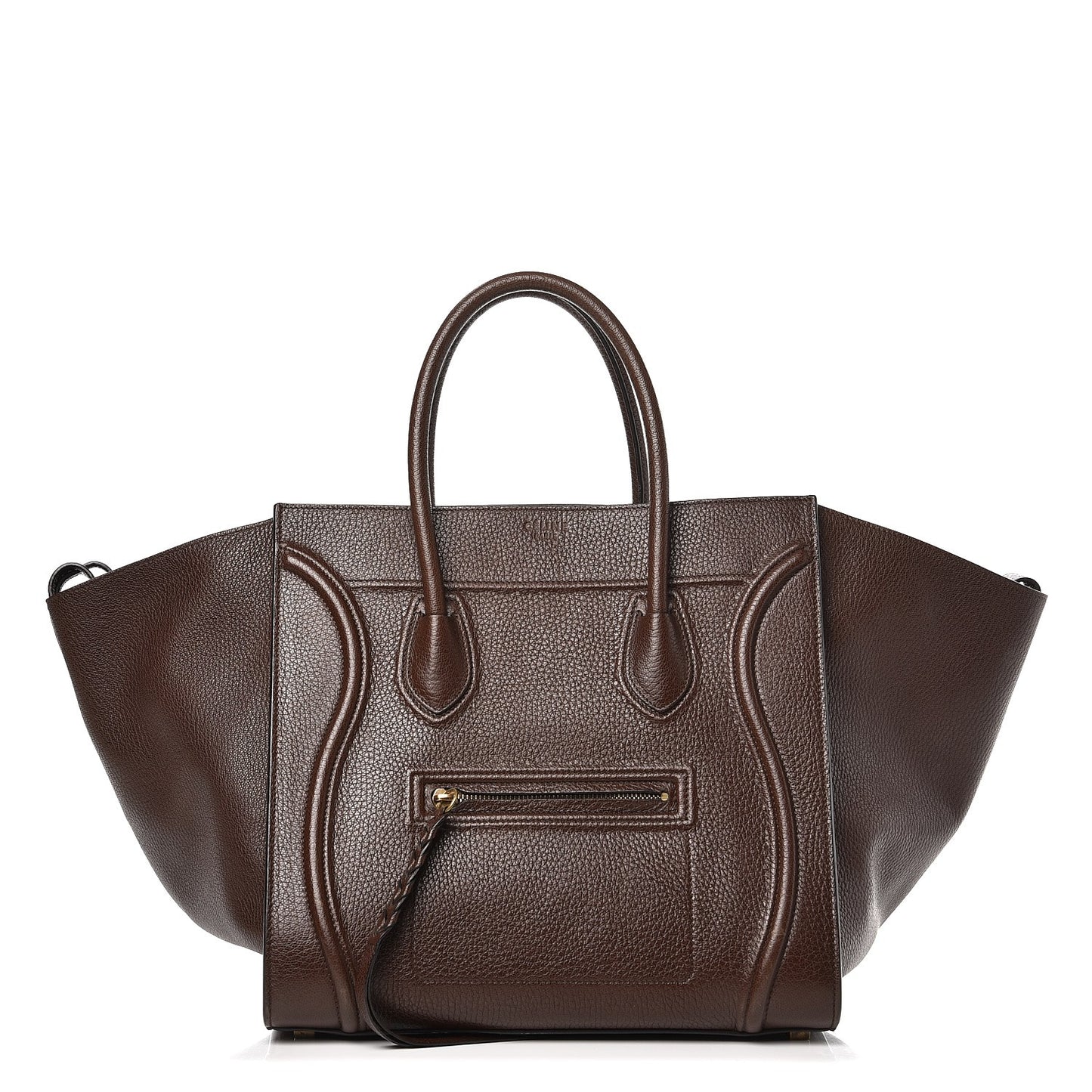 Shiny Grained Calfskin Medium Phantom Luggage Brown