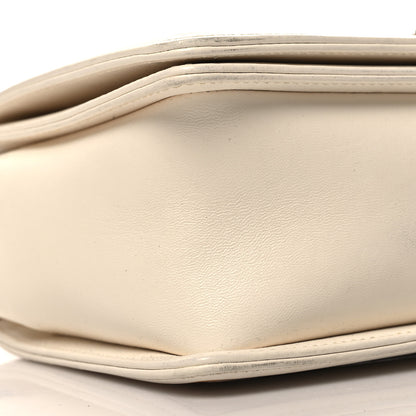 Chanel Lambskin Quilted Medium Boy Studded Handle Flap White Gold 9 of 14
