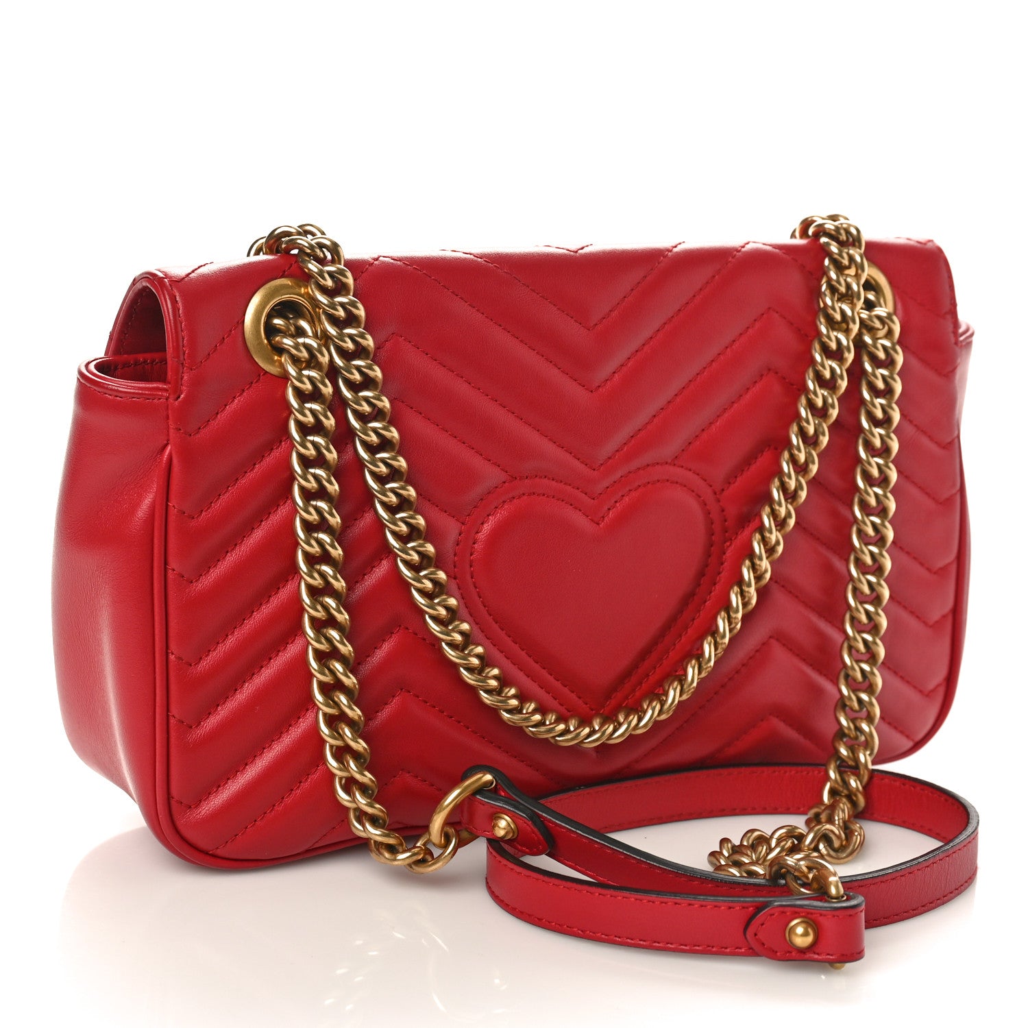 Gucci Calfskin Matelasse Small GG Marmont Shoulder Bag Hibiscus Red 2 of 8