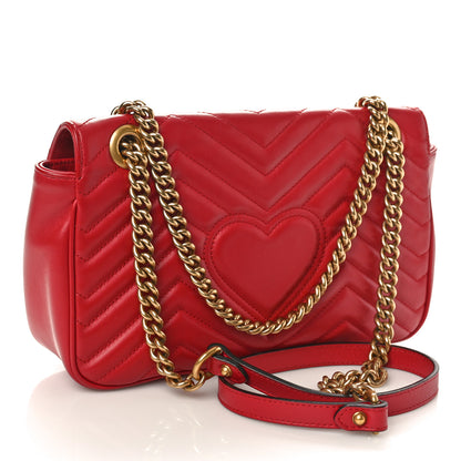 Gucci Calfskin Matelasse Small GG Marmont Shoulder Bag Hibiscus Red 2 of 8