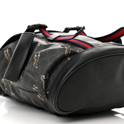 Gucci Soft GG Supreme Monogram Appia Calfskin Web Double Buckle Backpack Black 9 of 10