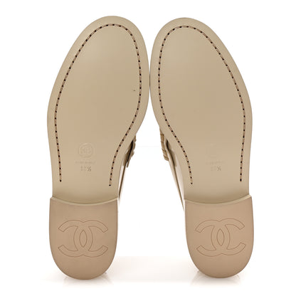 Chanel Shiny Calfskin Logo Loafers 38.5 Light Beige 6 of 10