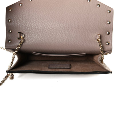 Valentino Garavani Pebbled Calfskin Rockstud Envelope Wallet on Chain Poudre 5 of 14