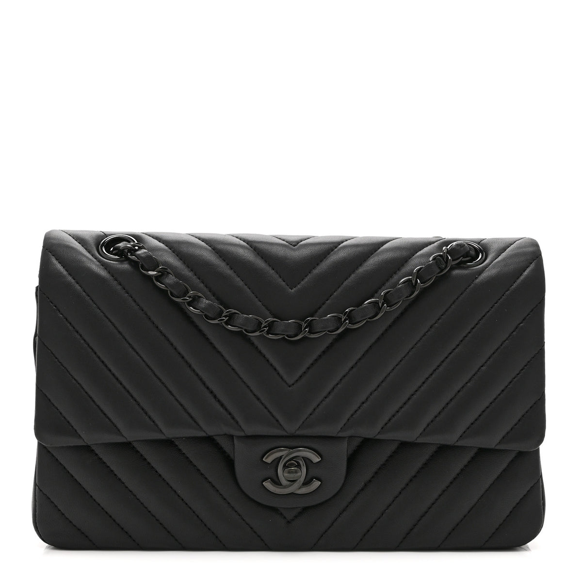 Lambskin Chevron Quilted Medium Double Flap So Black