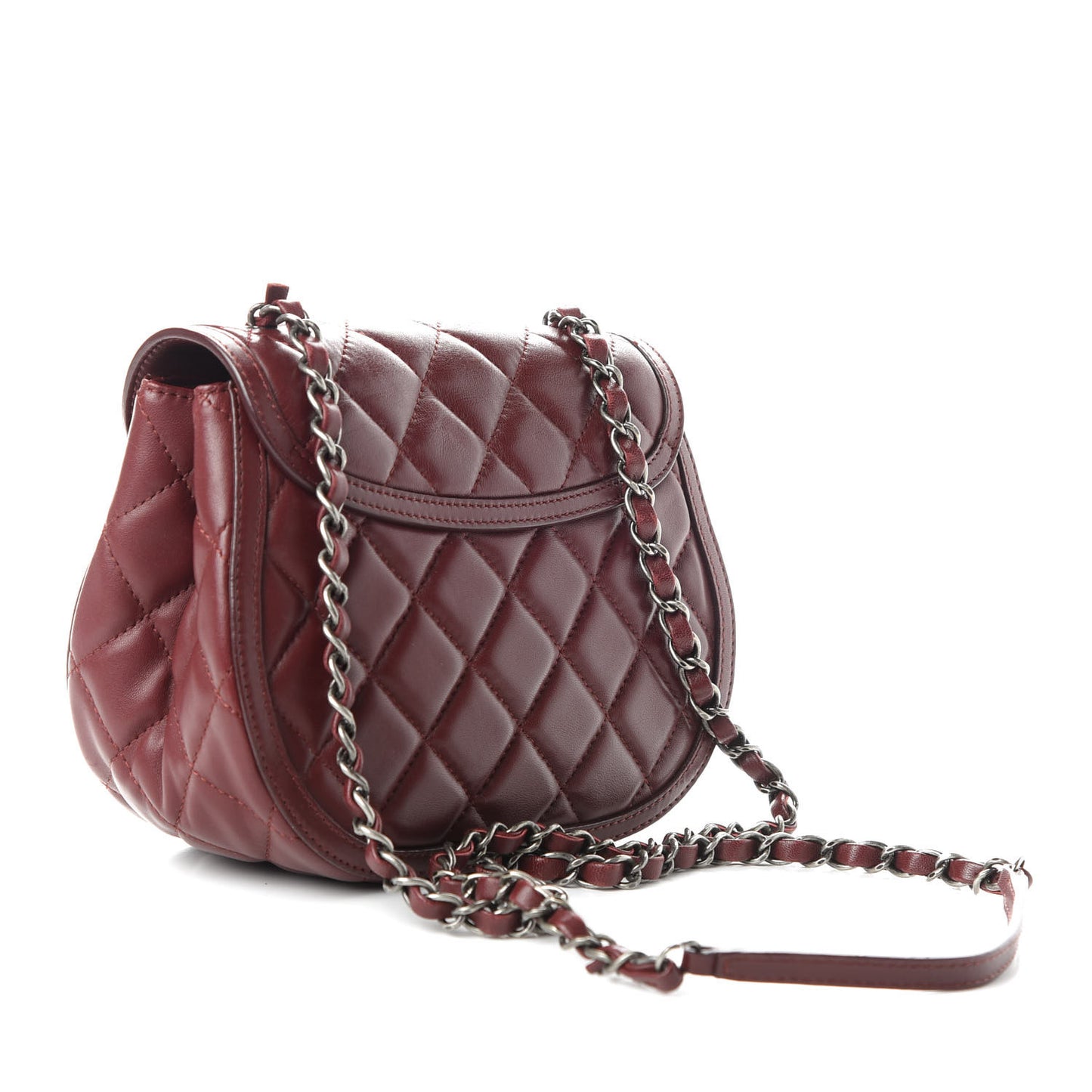 Lambskin Quilted Saddle Bag Dark Red