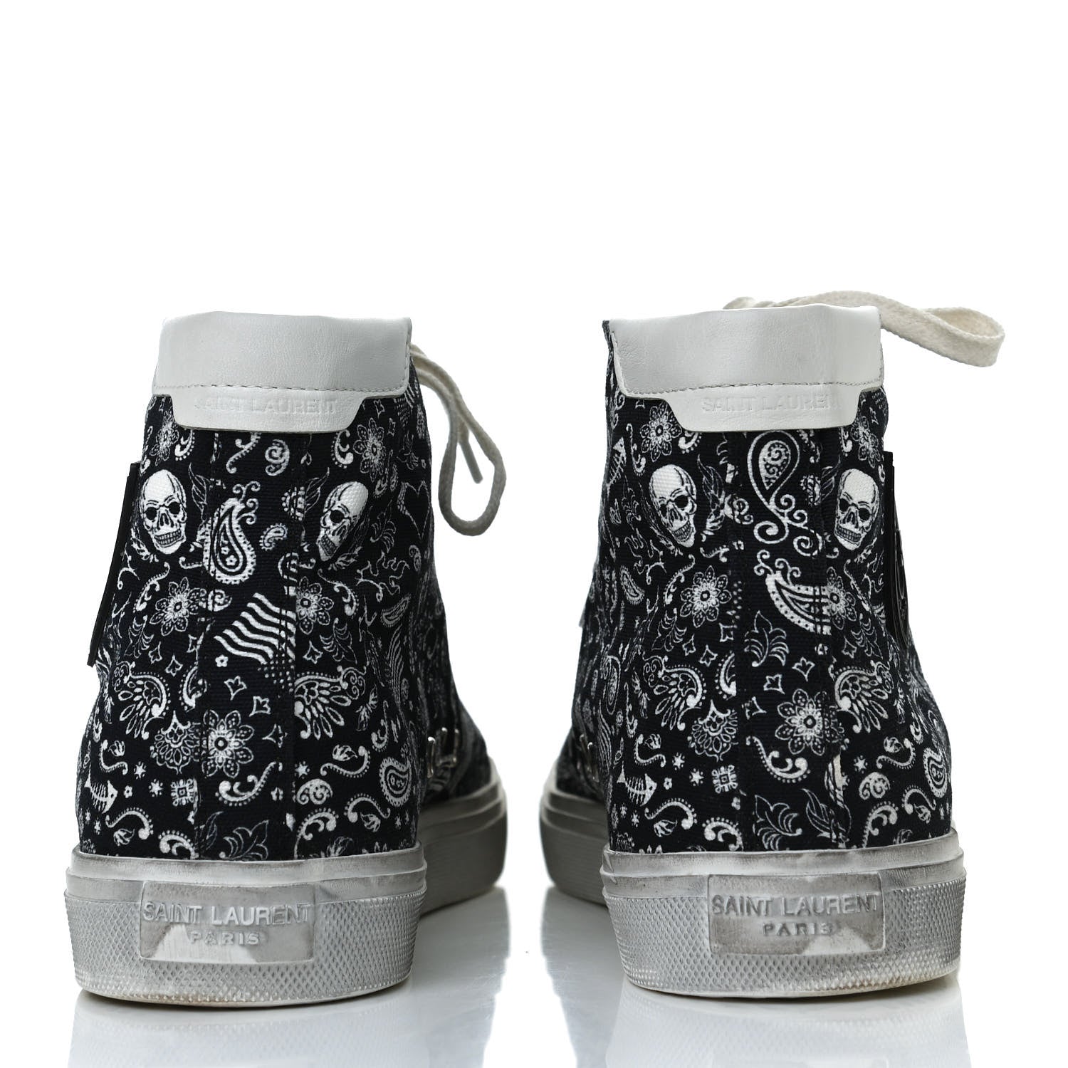Saint Laurent Calfskin Fabric Skull Print Women's High Top Sneakers 40 Navy White 6 of 11
