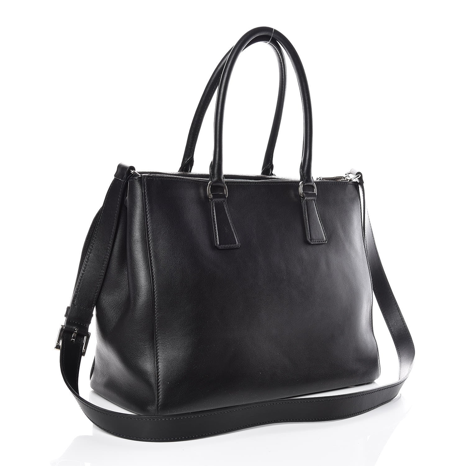 Prada City Calf Bi-Color Medium Galleria Double Zip Tote Black Celeste 3 of 11
