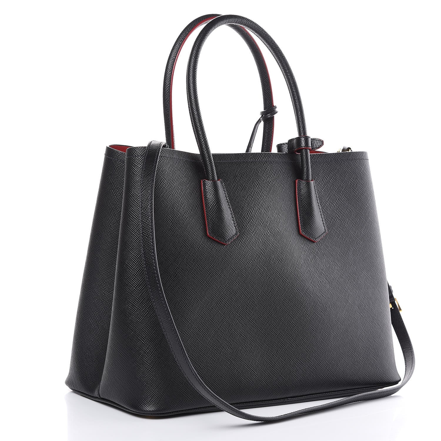 Prada Saffiano Cuir Large Double Bag Black Fuoco 3 of 9