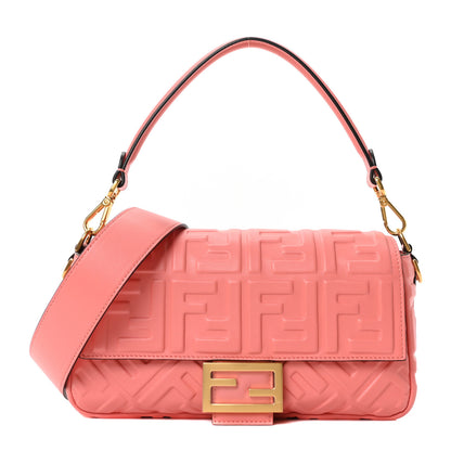 Fendi Nappa FF 1974 Embossed Baguette Rosa Pesca 1 of 9