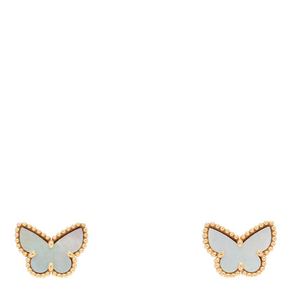 Van Cleef & Arpels 18K Yellow Gold Mother of Pearl Sweet Alhambra Butterfly Earrings 1 of 5