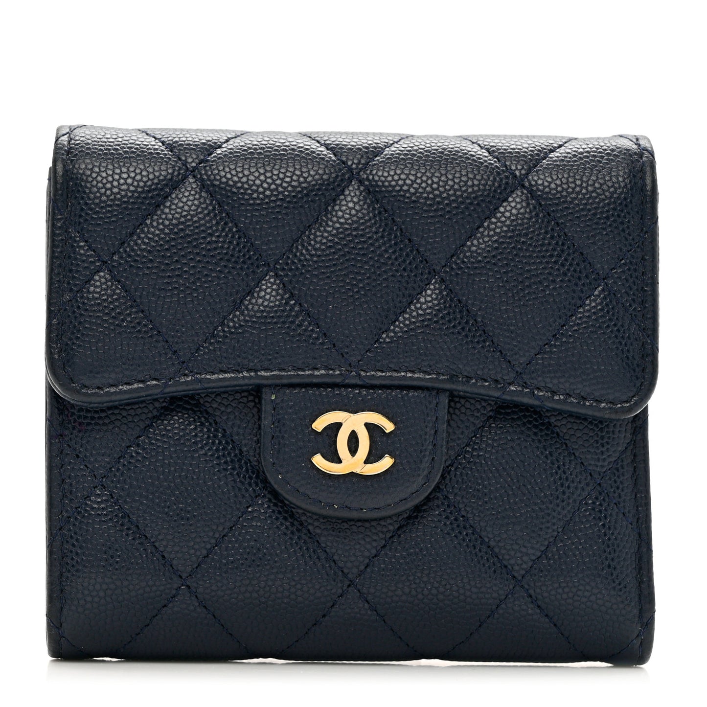 Caviar Quilted Compact Flap Wallet Navy