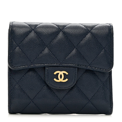 Chanel Caviar Quilted Compact Flap Wallet Navy 1 of 8
