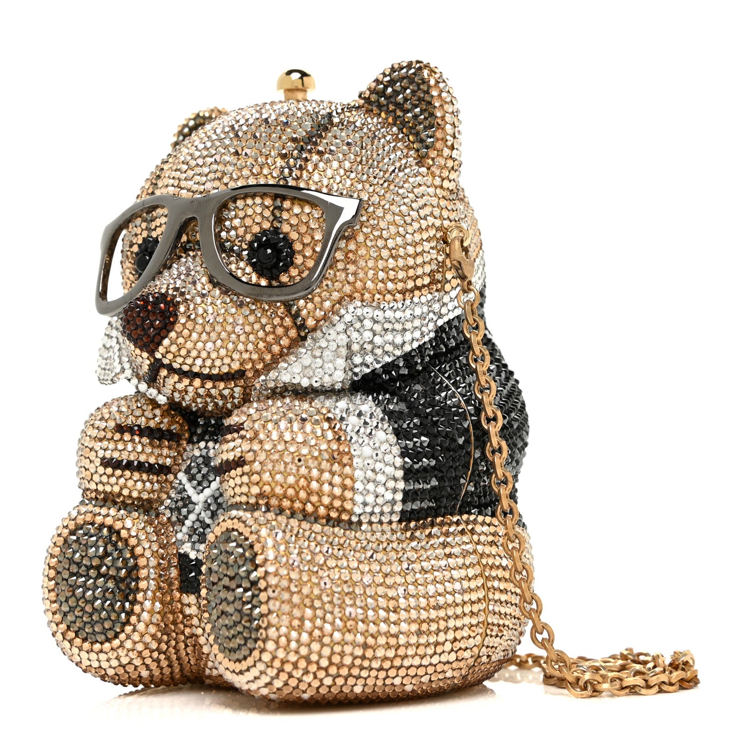 Crystal Spencer Teddy Bear Minaudiere Clutch Gold Brown