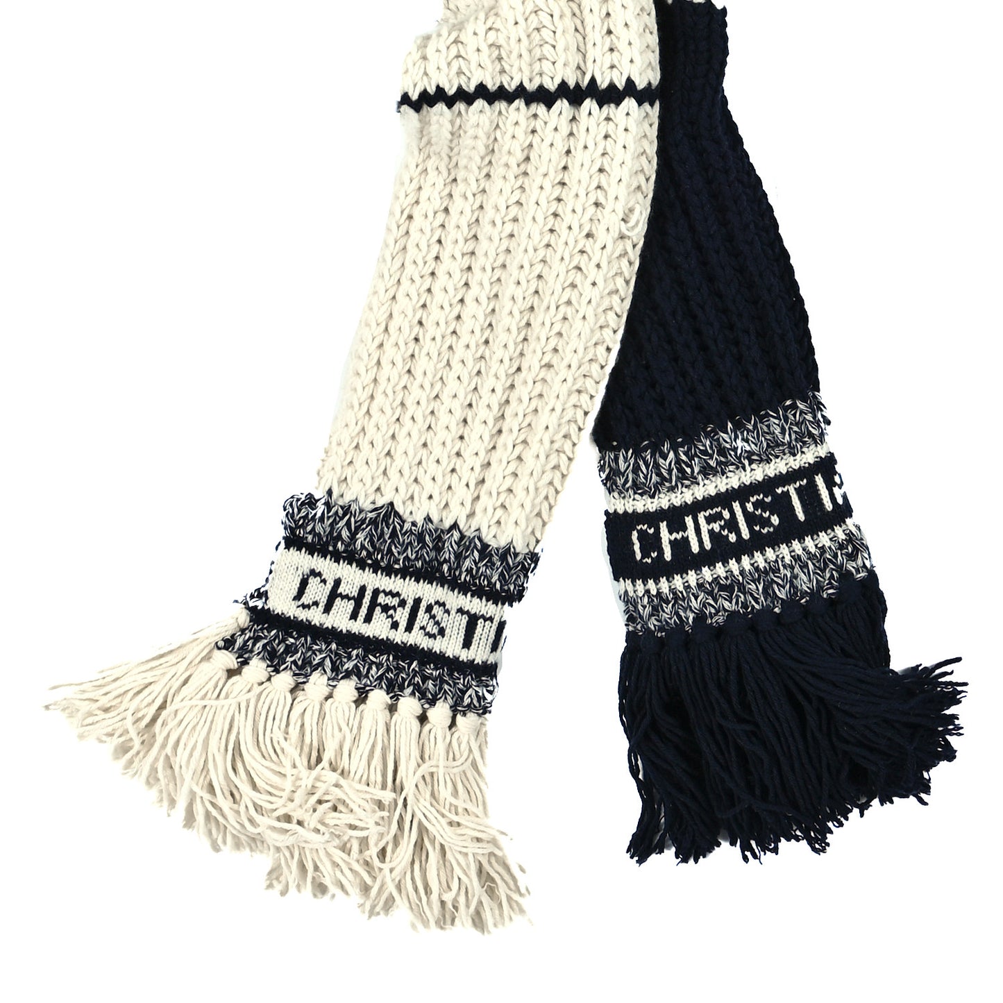 Wool Cashmere Knit Stripe Scarf Blue White